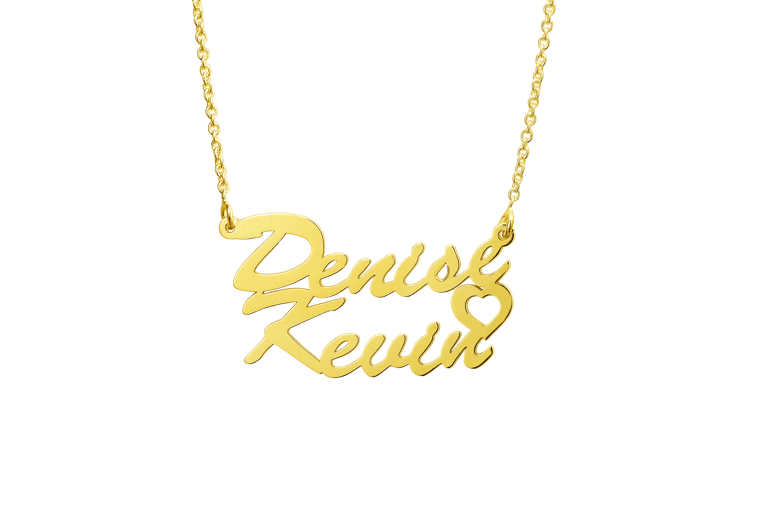 Zilveren naamketting goldplated dubbel