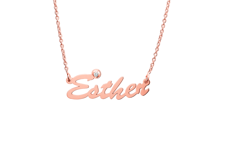 Zilveren roséplated naamketting met zirkonia voor dames