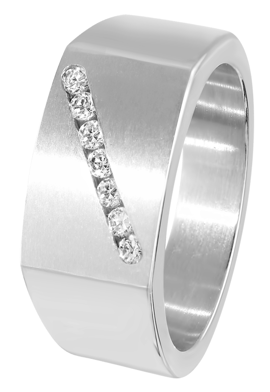 Gerecycleerd stainless steel herenring met witte zirkonia