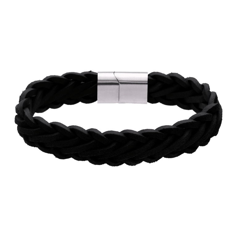 Stainless steel herenarmband leer zwart