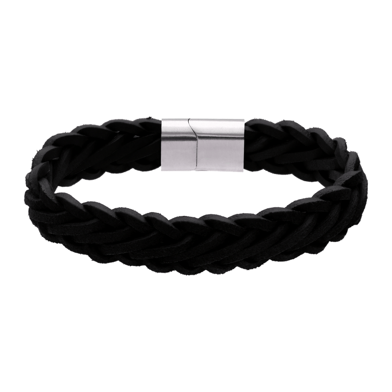 Stalen herenarmband leer zwart