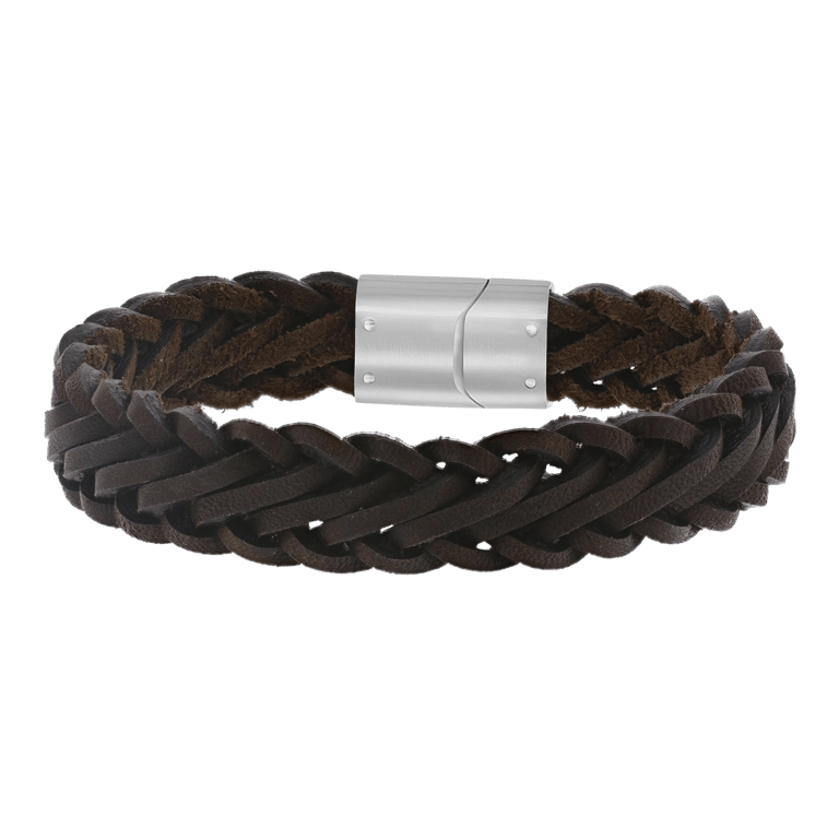 Stainless steel herenarmband met bruin leer