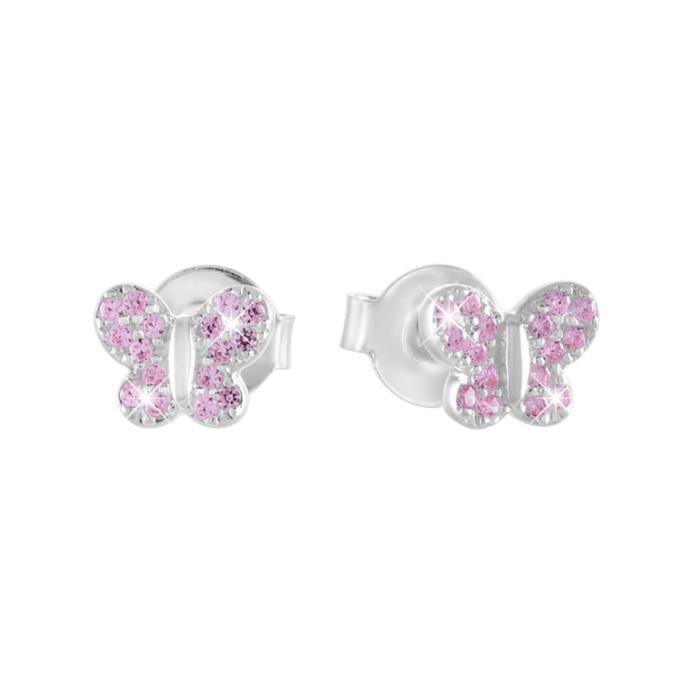 Kinderohrringe aus 925 Silber, Schmetterling mit rosa Zirkonia