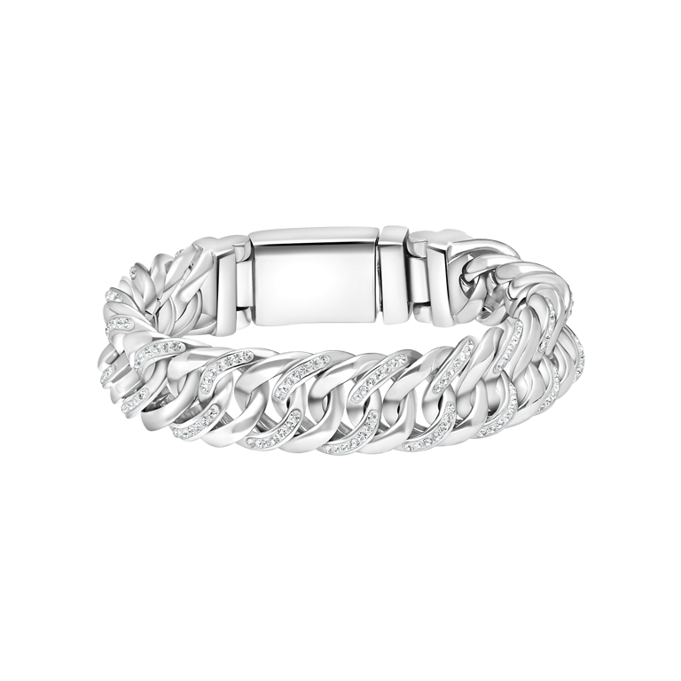 Stalen schakelarmband met kristal