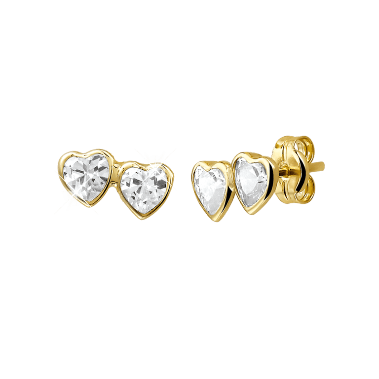 Ohrringe, 585 Gelbgold, 2 Herzen mit Zirkonia