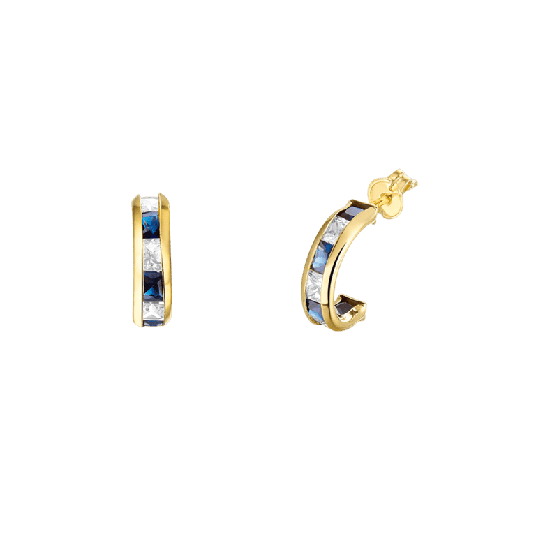 Ohrringe, 585 Gelbgold, mit Zirkonia in Weiß und Blau