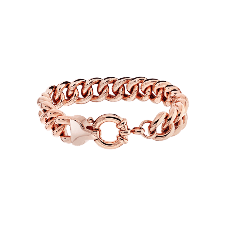Stalen roséplated schakelarmband voor dames