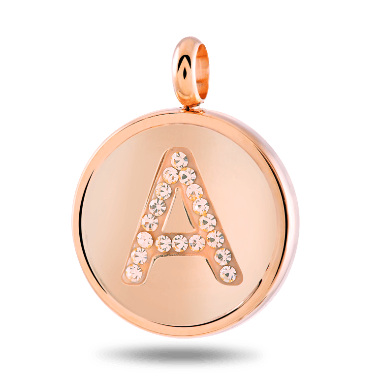 Gerecycleerd just.d stalen hanger roseplated letter kristal