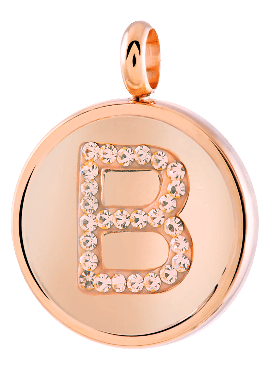 Gerecycleerd just.d stalen hanger roseplated letter kristal