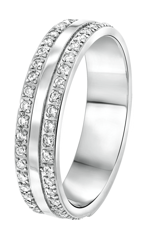 Gerecycleerd stainless steel liefdesring chicago dames zirkonia