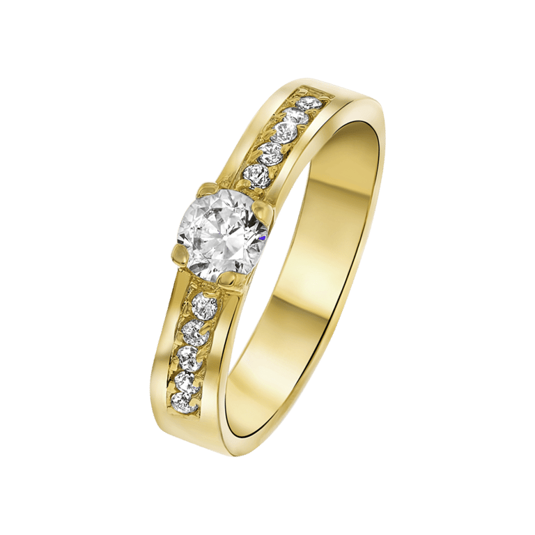 Gerecycled stalen goldplated verlovingsring florence  zirkonia