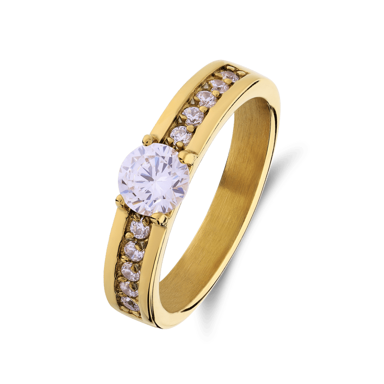 Gerecycleerd stainless steel goldplated aanzoeksring florence  zirkonia