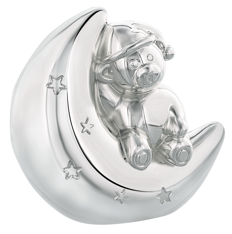 Verzilverd spaarpot Beer op maan