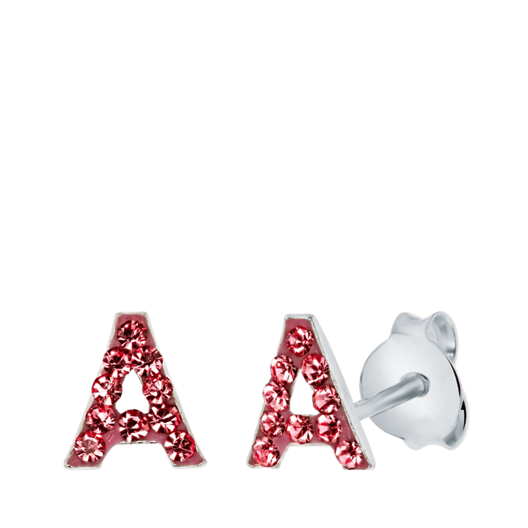Silberne Kinderohrringe Initalien rosa Kristall