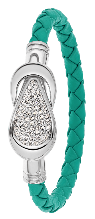 Gerecycled stalen armband leer turquoise/staal met kristal