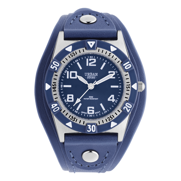 Urban Story Jongenshorloge met blauwe PU leren band