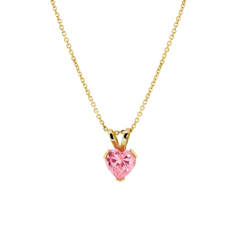 14K geelgouden ketting & hanger hart roze zirkonia