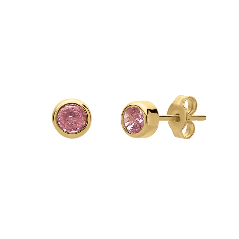 14K geelgouden oorbellen met roze zirkonia 3mm