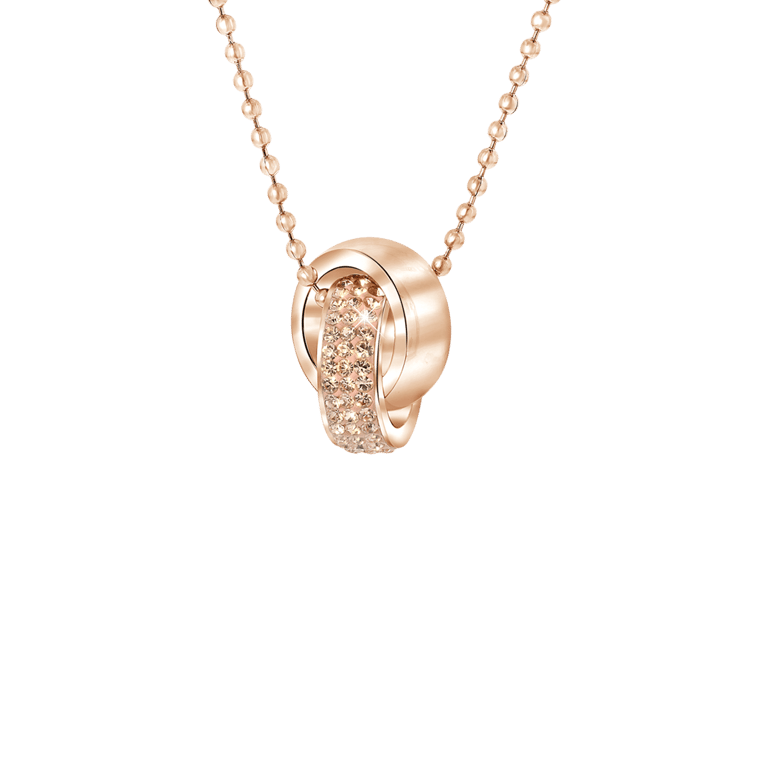 Stainless steel roséplated ketting met hanger met light peach kristal voor dames