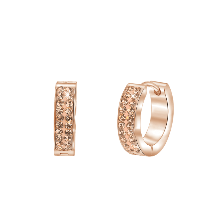 Stalen roséplated oorringen met rose plating en light peach kristal voor dames