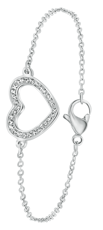 Gerecycled stalen armband open hart met met kristal