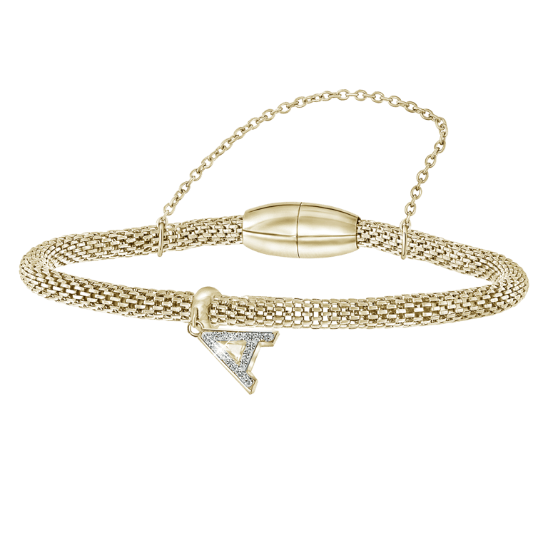 Stainless steel goldplated fantasiearmband met letterhanger en kristal voor dames