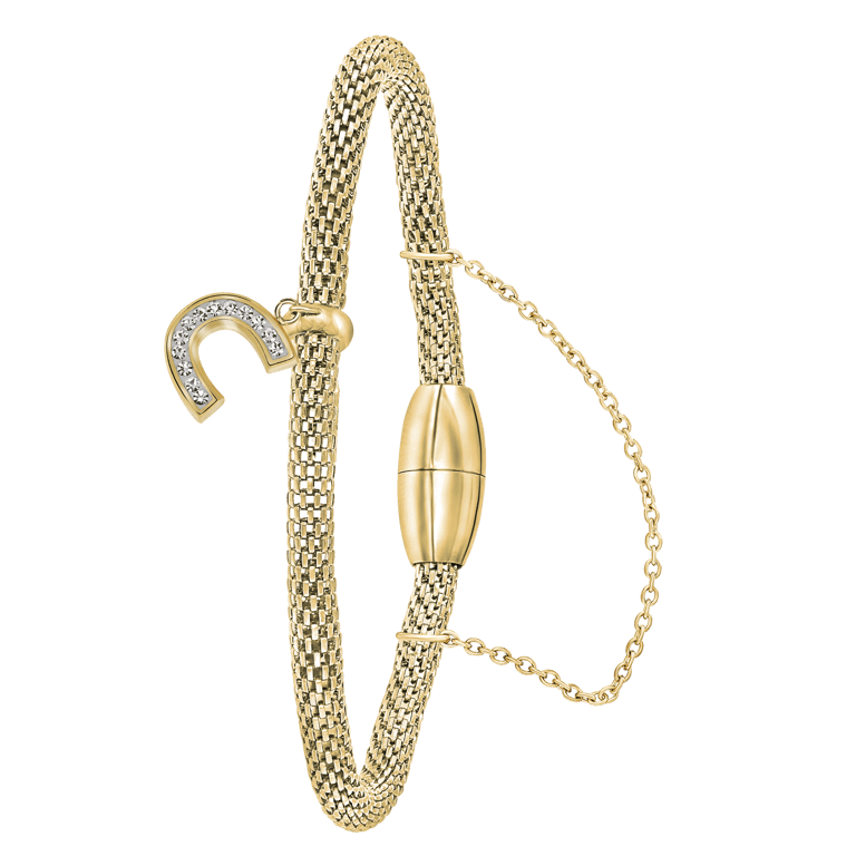 Stalen goldplated fantasiearmband met letterhanger en kristal voor dames