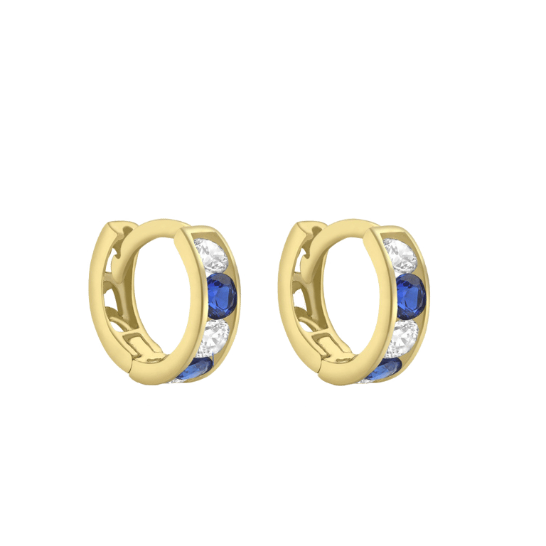 375 Gold Creolen mit weißen und blauen Zirkonia