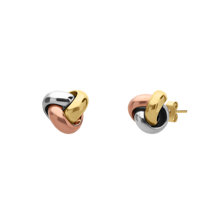 9-karätige, dreifarbige Ohrstecker Knoten