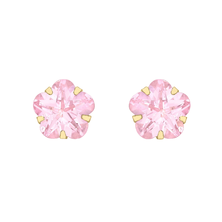9-karätige Ohrstecker rosa Blume Zirkonia