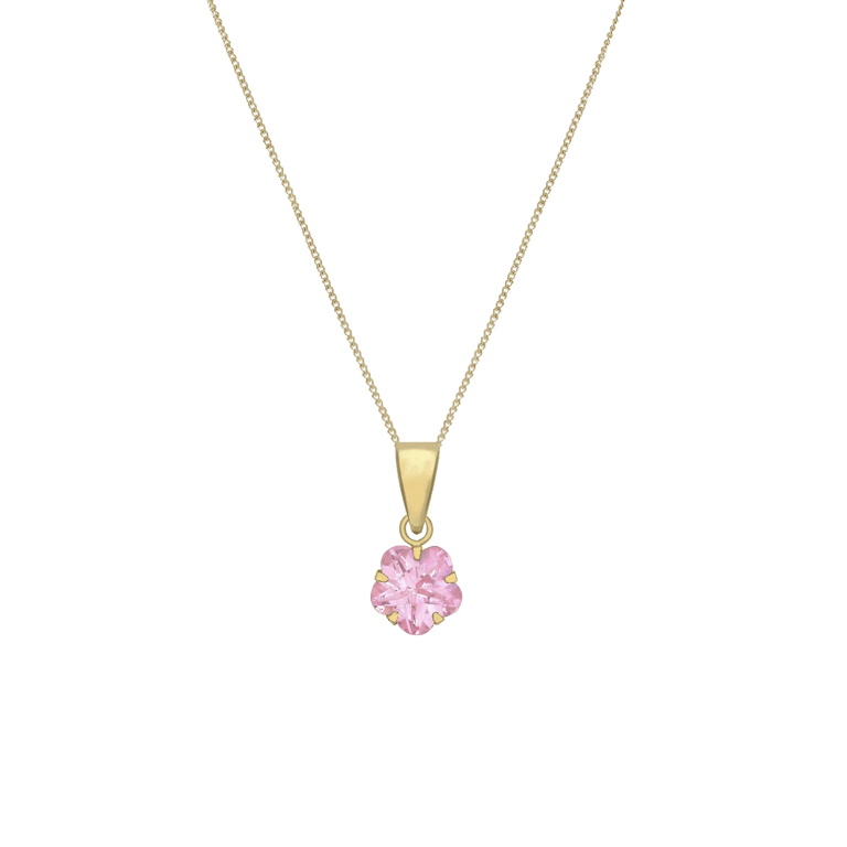 9 Karaat ketting hanger bloem roze zirkonia