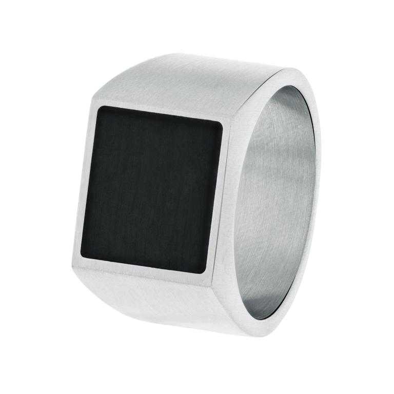 Gerecycleerd stainless steel heren zegelring mat met zwart