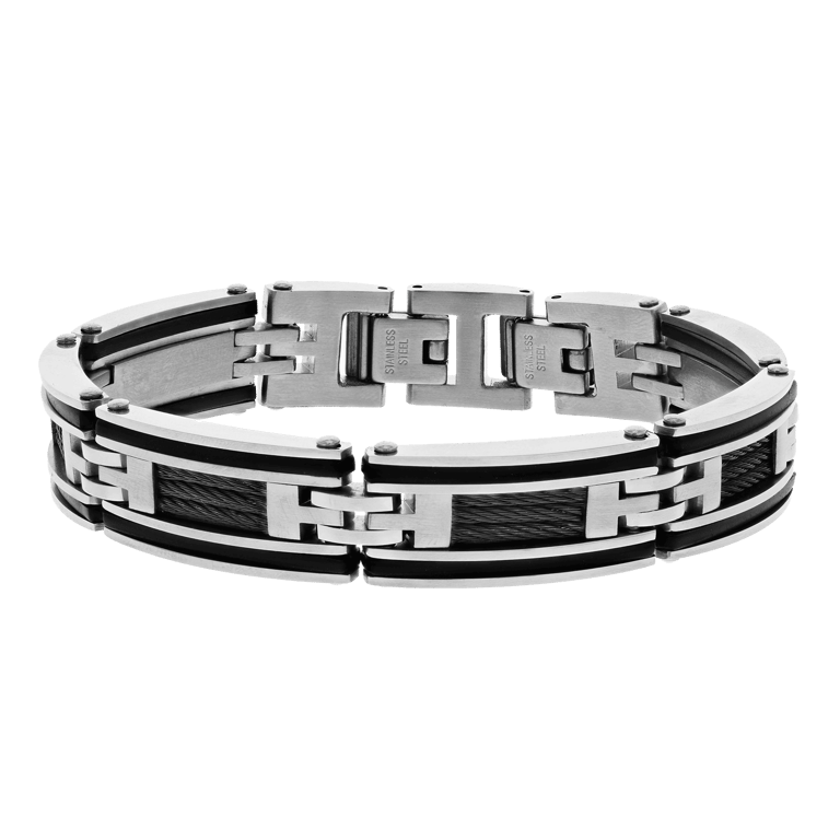 Gerecycleerd stainless steel armband mat met zwarte accenten en kabels