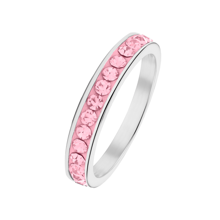 Gerecycleerd stainless steel kinderring licht roze kristal