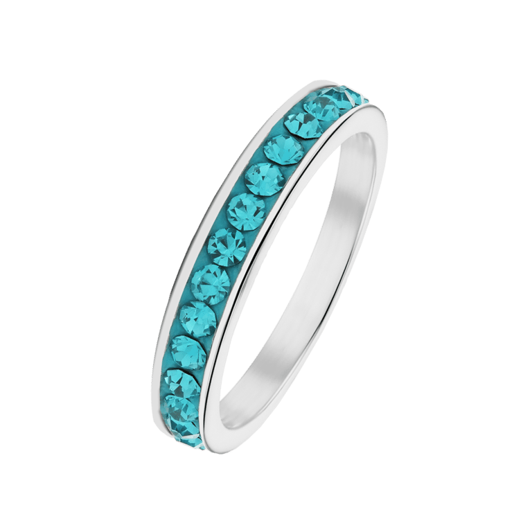 Gerecycleerd stainless steel kinderring blue zircon kristal