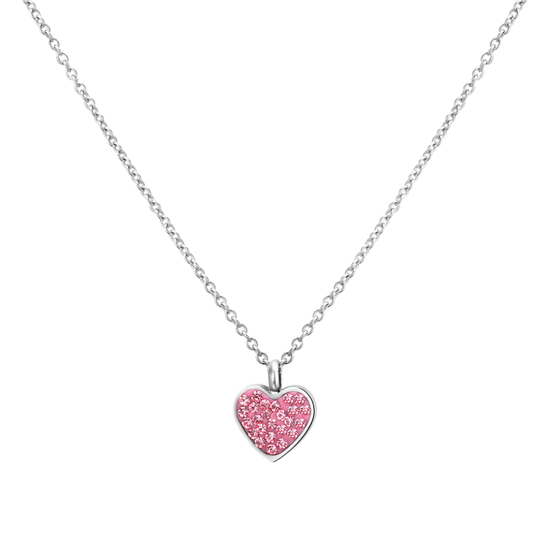 Little Miss Fabulous gerecycled stainless steel kinderketting hart met light pink kristal