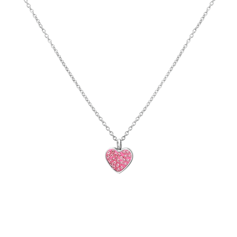 Little Miss Fabulous gerecycled stainless steel kinderketting hart met roze kristal