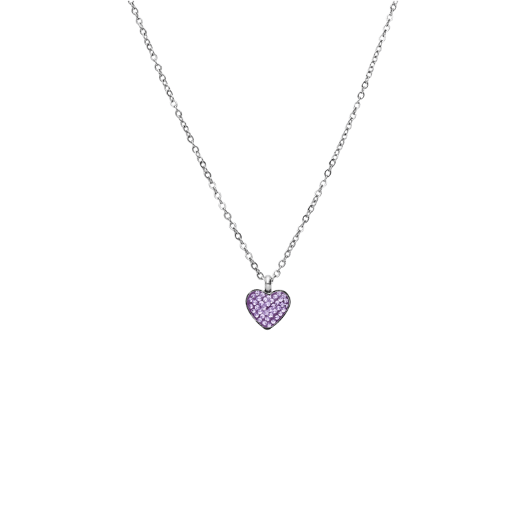 Little Miss Fabulous gerecycled stainless steel kinderketting hart met violet kristal