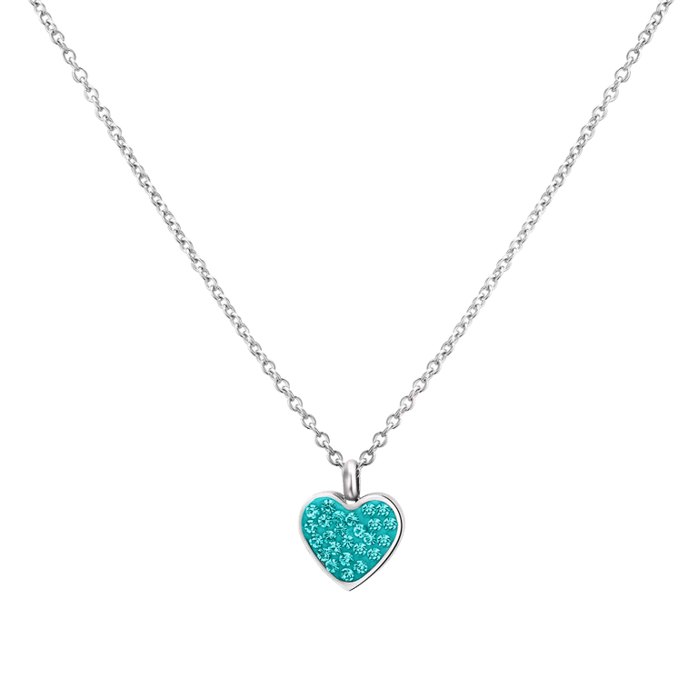 Little Miss Fabulous gerecycled stalen kinderketting hart met blauw kristal