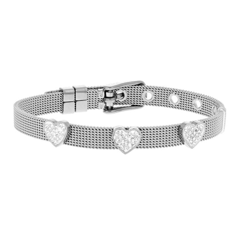 Gerecycleerd stainless steel kinderarmband hart met wit kristal