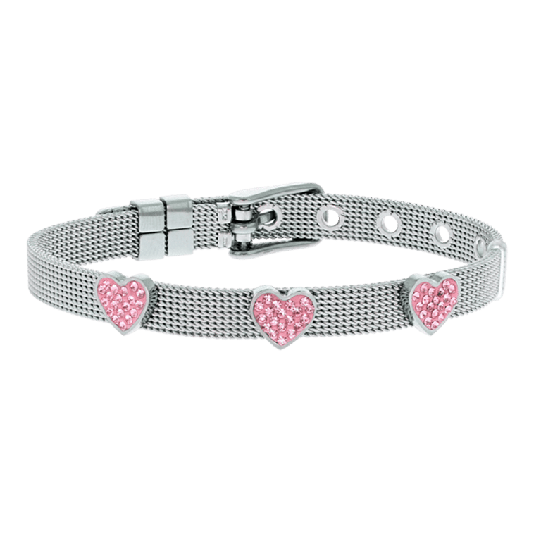 Gerecycled stainless steel kinderarmband hart met light pink kristal
