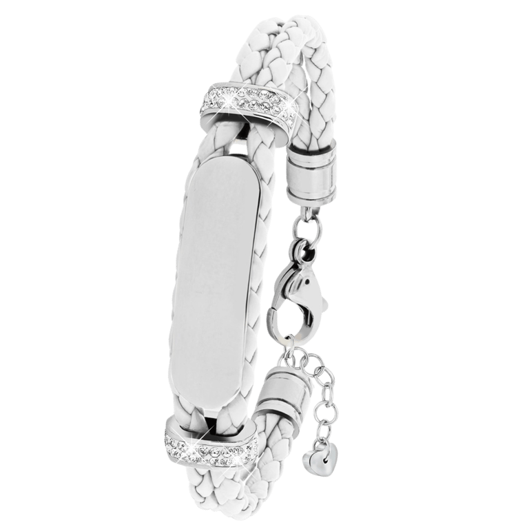 Edelstahl Spritzplatte Lederarmband mit weißen Kristall