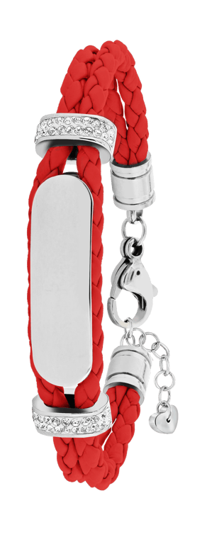 Gerecycleerd stalen plaatarmband leer rood met kristal
