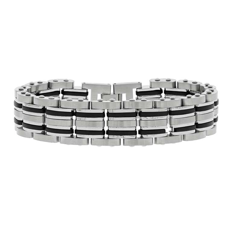 Gerecycleerd stainless steel armband mat/glans met zwarte accenten