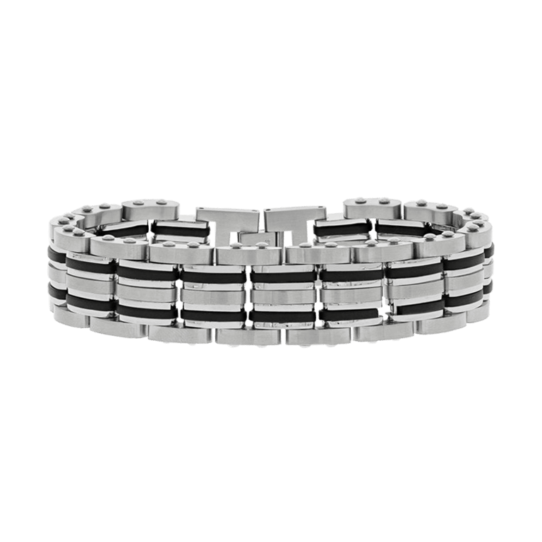 Gerecycleerd stalen armband mat/glans met zwarte accenten