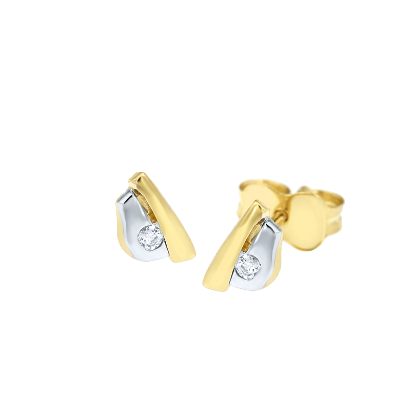 14 karaat gouden bicolor oorknoppen zirkonia voor dames