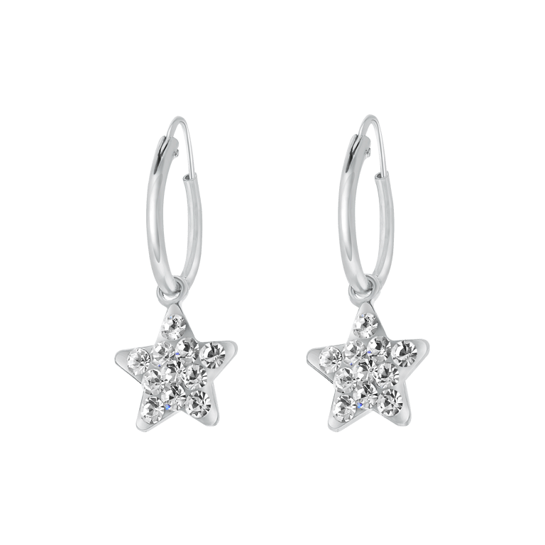 Zilveren kinderoorbellen ster wit kristal