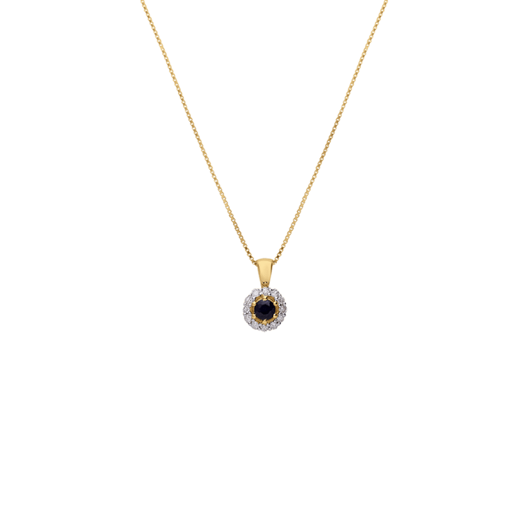 14 karaat geelgoud ketting hanger saffier diamant 0,08ct