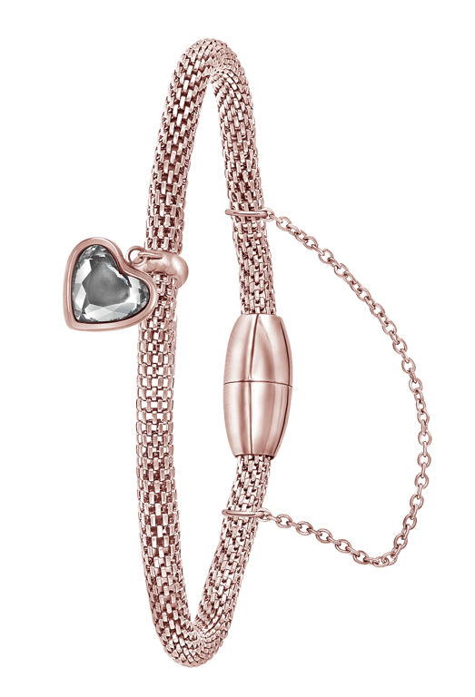 Edelstahlarmband Maschengewebe rotvergoldet Herz mit Kristall