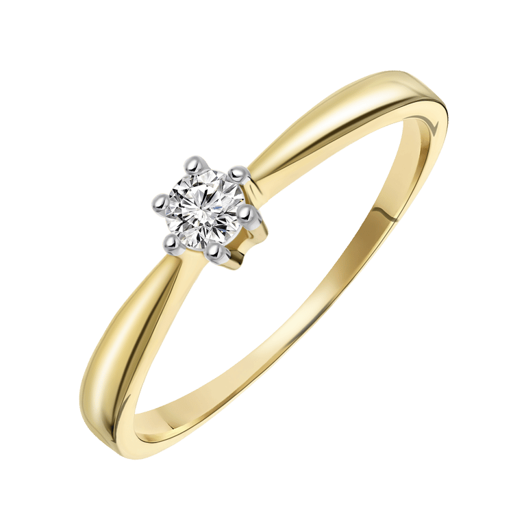 Geelgouden solitair ring met diamant (0,20ct.)